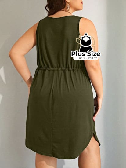 Vestido Casual Com Botões Frontais Bolso E Ajuste Na Cintura Plus Size Extra