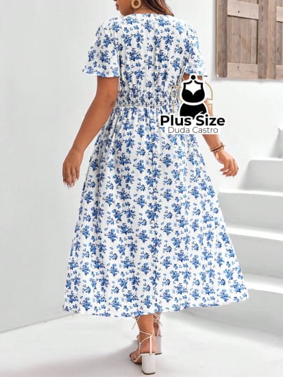 Vestido Cintura Alta Florido Plus Size