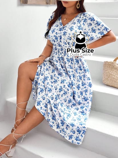 Vestido Cintura Alta Florido Plus Size