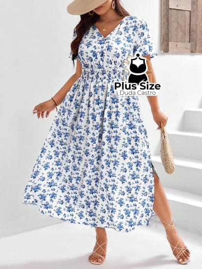 Vestido Cintura Alta Florido Plus Size