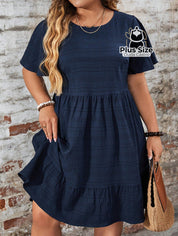 Vestido Com Bainha Ruffle Gola Redonda Liso Várias Cores Plus Size
