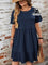 Vestido Com Bainha Ruffle Gola Redonda Liso Várias Cores Plus Size G / Azul
