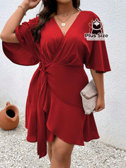 Vestido Com Detalhe Transpassado E Decote V Várias Cores Plus Size