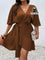 Vestido Com Detalhe Transpassado E Decote V Várias Cores Plus Size G / Castanho