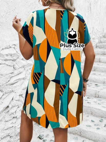 Vestido Com Estampa Geométrica Plus Size Extra