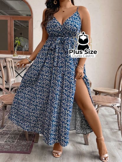 Vestido De Alça Com Efeito Transpassado Plus Size Transpassado