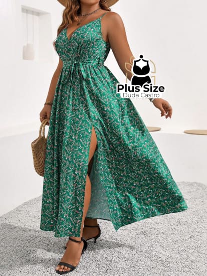 Vestido De Alça Com Efeito Transpassado Plus Size Transpassado