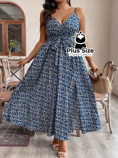 Vestido De Alça Com Efeito Transpassado Plus Size Transpassado