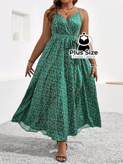 Vestido De Alça Com Efeito Transpassado Plus Size Transpassado