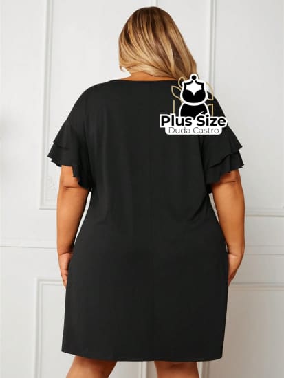 Vestido De Manga Curta Em Camadas Duplas Com Decote V Plus Size Extra