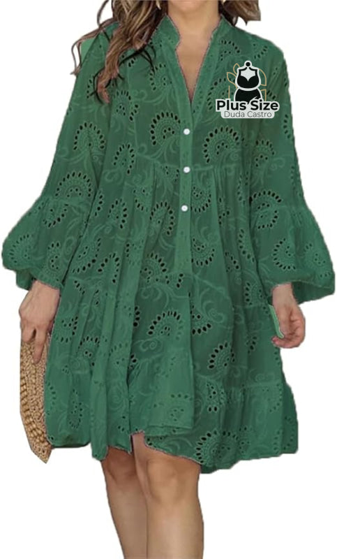 Vestido De Manga Longa 100% Em Laise Plus Size Várias Cores Vestidos Size