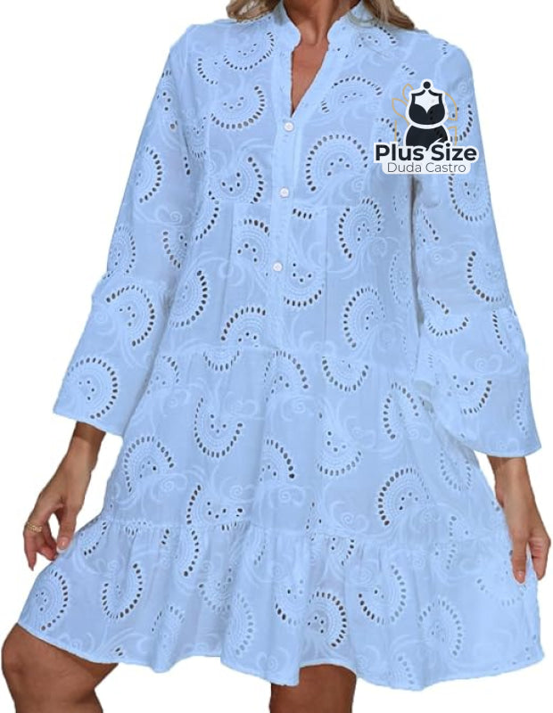 Vestido De Manga Longa 100% Em Laise Plus Size Várias Cores Vestidos Size