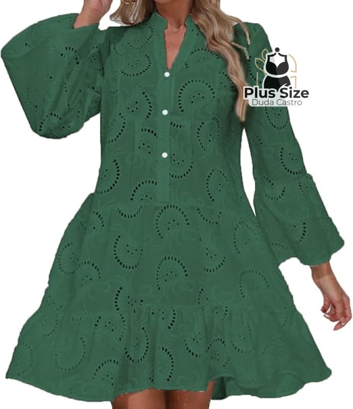 Vestido De Manga Longa 100% Em Laise Plus Size Várias Cores Vestidos Size