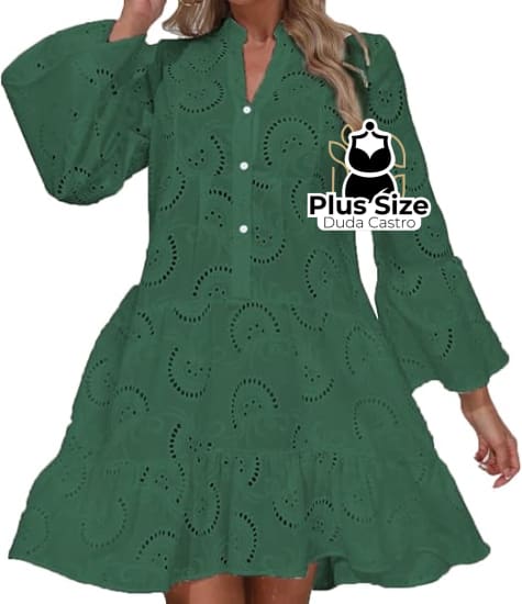 Vestido De Manga Longa 100% Em Laise Plus Size Várias Cores Vestidos Size