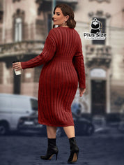 Vestido de Tricô Gola Redonda de Manga Longa Plus Size Várias Cores Vestido de Tricô Gola Redonda de Manga Longa Plus