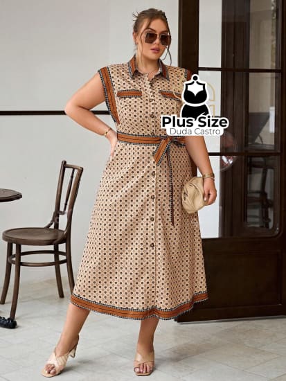 Vestido Elegante E Fashion Plus Size Com Estampa Exclusiva