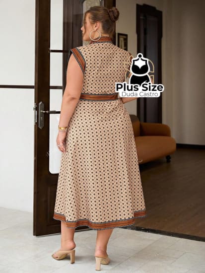 Vestido Elegante E Fashion Plus Size Com Estampa Exclusiva