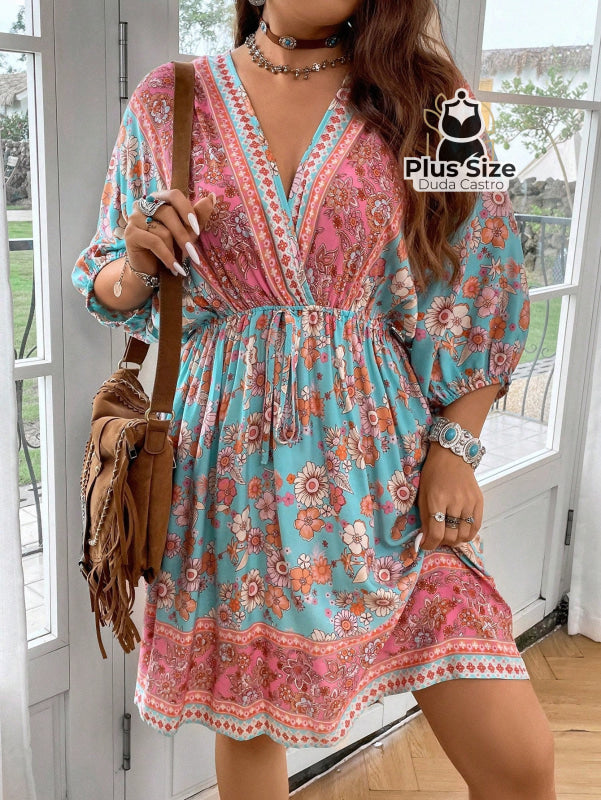 1 Plussize Vestido Floral Tipo Bata 0Xl / Multicolorido Vestido
