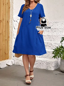 Vestido Liso De Túnica Bolso Duplo Várias Cores Plus Size G1 / Azul Royal Vestido