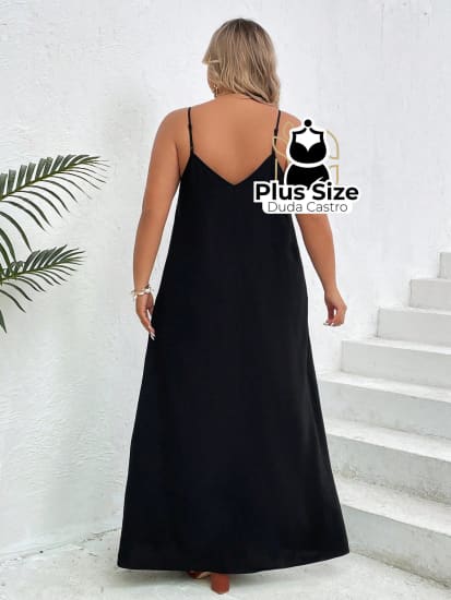 Vestido Longo Com Alças Reguláveis Plus Size