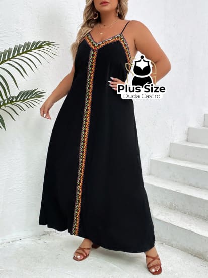 Vestido Longo Com Alças Reguláveis Plus Size