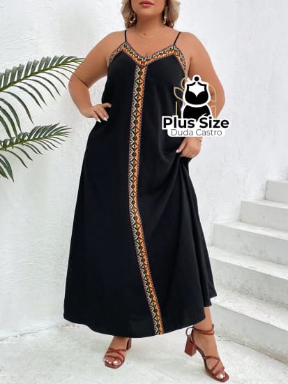 Vestido Longo Com Alças Reguláveis Plus Size