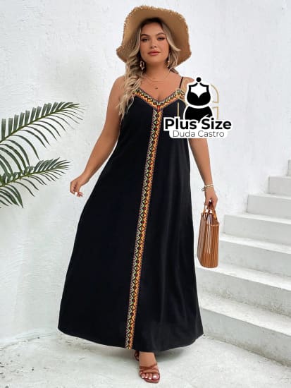 Vestido Longo Com Alças Reguláveis Plus Size