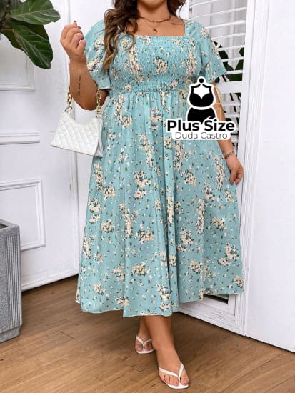 Vestido Longo Com Cintura Império E Latéx Plus Size Extra