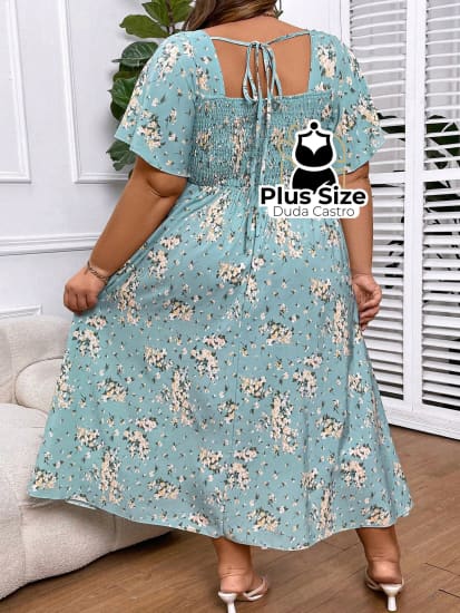 Vestido Longo Com Cintura Império E Latéx Plus Size Extra