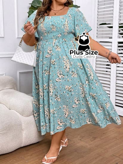 Vestido Longo Com Cintura Império E Latéx Plus Size Extra