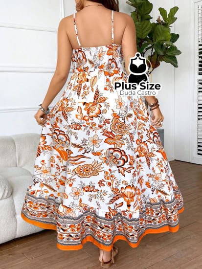 Vestido Longo Plus Size Alcinha Estampa Floral