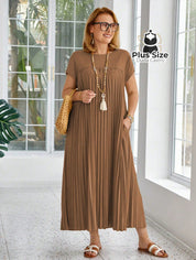 Vestido Longo Solto E Elegante Com Bolsos Plus Size Várias Cores