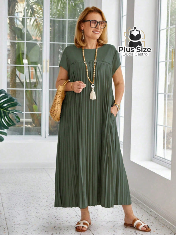Vestido Longo Solto E Elegante Com Bolsos Plus Size Várias Cores