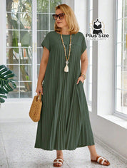 Vestido Longo Solto E Elegante Com Bolsos Plus Size Várias Cores