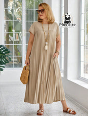 Vestido Longo Solto E Elegante Com Bolsos Plus Size Várias Cores