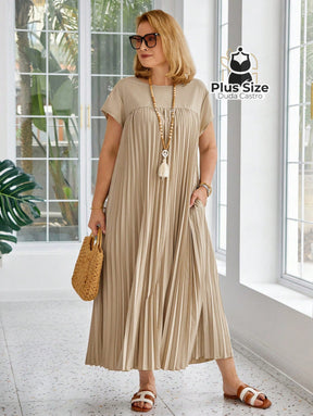 Vestido Longo Solto E Elegante Com Bolsos Plus Size Várias Cores