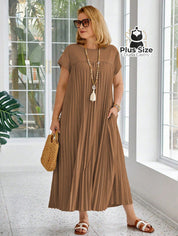 Vestido Longo Solto E Elegante Com Bolsos Plus Size Várias Cores