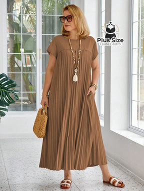 Vestido Longo Solto E Elegante Com Bolsos Plus Size Várias Cores