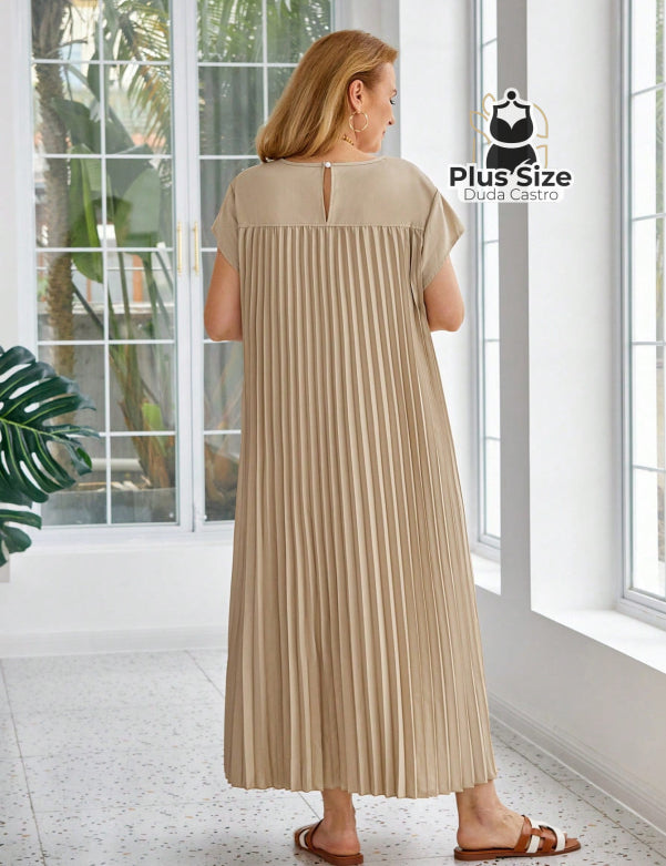 Vestido Longo Solto E Elegante Com Bolsos Plus Size Várias Cores