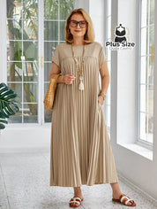 Vestido Longo Solto E Elegante Com Bolsos Plus Size Várias Cores