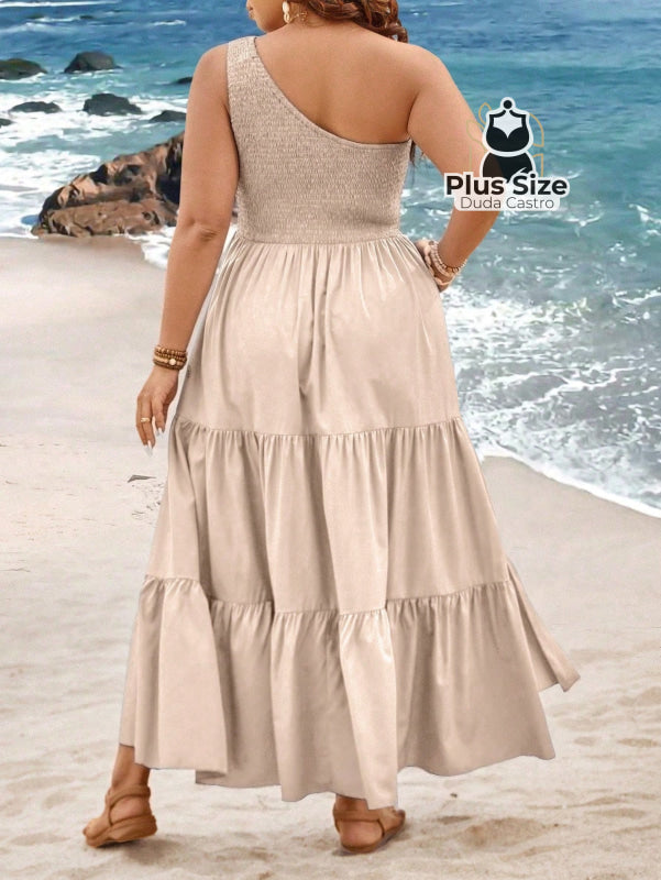 Vestido Longo Um Ombro Só Com Fenda Plus Size Várias Cores Vestidos Size