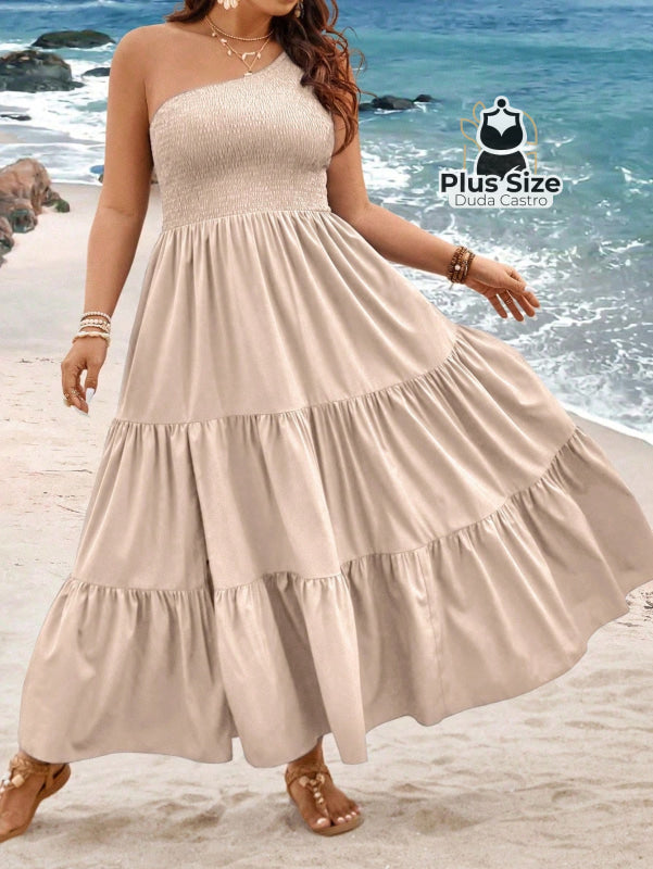 Vestido Longo Um Ombro Só Com Fenda Plus Size Várias Cores Vestidos Size