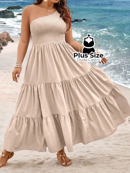 Vestido Longo Um Ombro Só Com Fenda Plus Size Várias Cores Vestidos Size