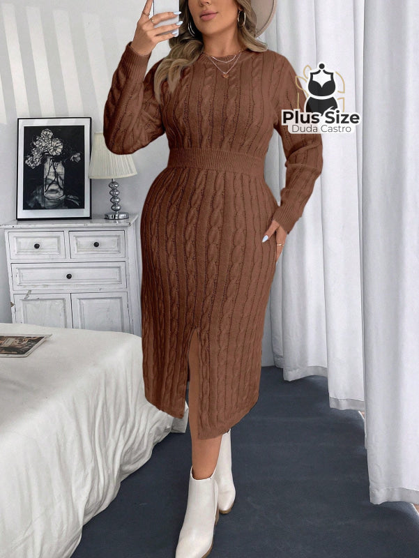 Vestido Manga Longa com Fenda Plus Size Várias Cores Vestido Manga Longa com Fenda Plus Size Várias Cores