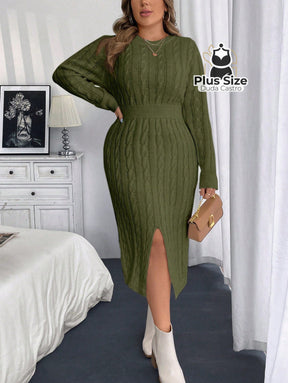 Vestido Manga Longa com Fenda Plus Size Várias Cores Vestido Manga Longa com Fenda Plus Size Várias Cores