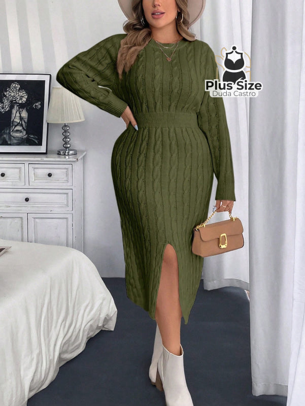 Vestido Manga Longa com Fenda Plus Size Várias Cores Vestido Manga Longa com Fenda Plus Size Várias Cores