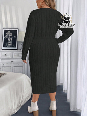 Vestido Manga Longa com Fenda Plus Size Várias Cores Vestido Manga Longa com Fenda Plus Size Várias Cores