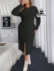 Vestido Manga Longa com Fenda Plus Size Várias Cores Vestido Manga Longa com Fenda Plus Size Várias Cores