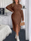 Vestido Manga Longa com Fenda Plus Size Várias Cores G / Café Vestido Manga Longa com Fenda Plus Size Várias Cores