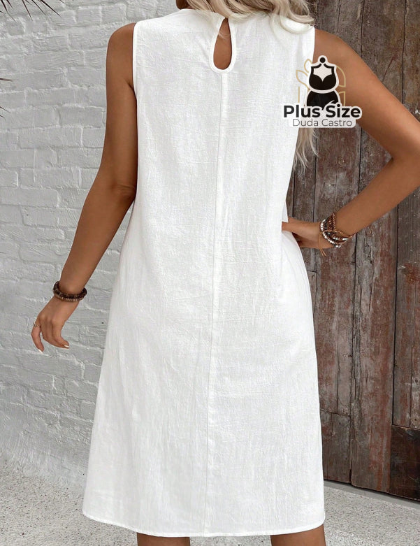 Vestido Midi 100% Algodão Plus Size Liso Várias Cores
